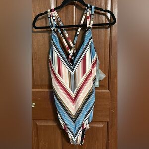 Coastal Blue Striped One Piece‎ Swimsuit Womens Size Large